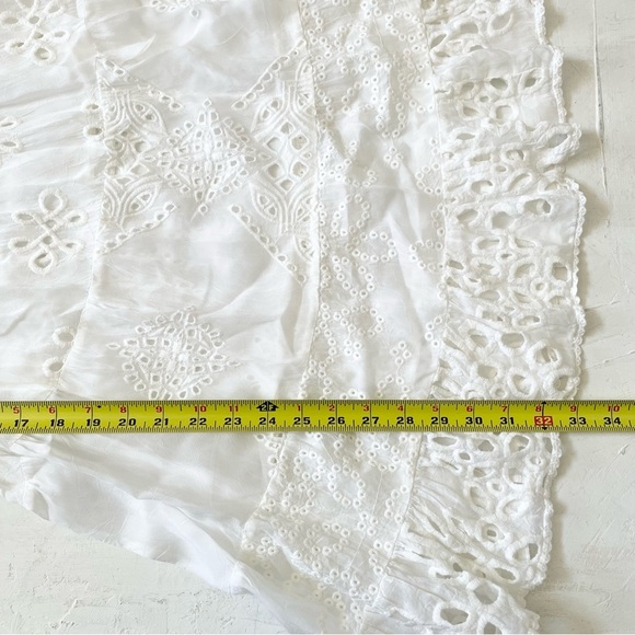 JOHNNY WAS White Eyelet Lace Mini Bay Doll Dress Swim Coverup With Slip Size S - Picture 9 of 11
